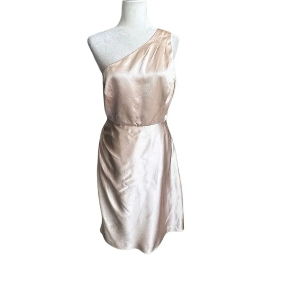 J. Crew One-Shoulder Satin Dress in Champagne Blush 100% Silk SZ 10